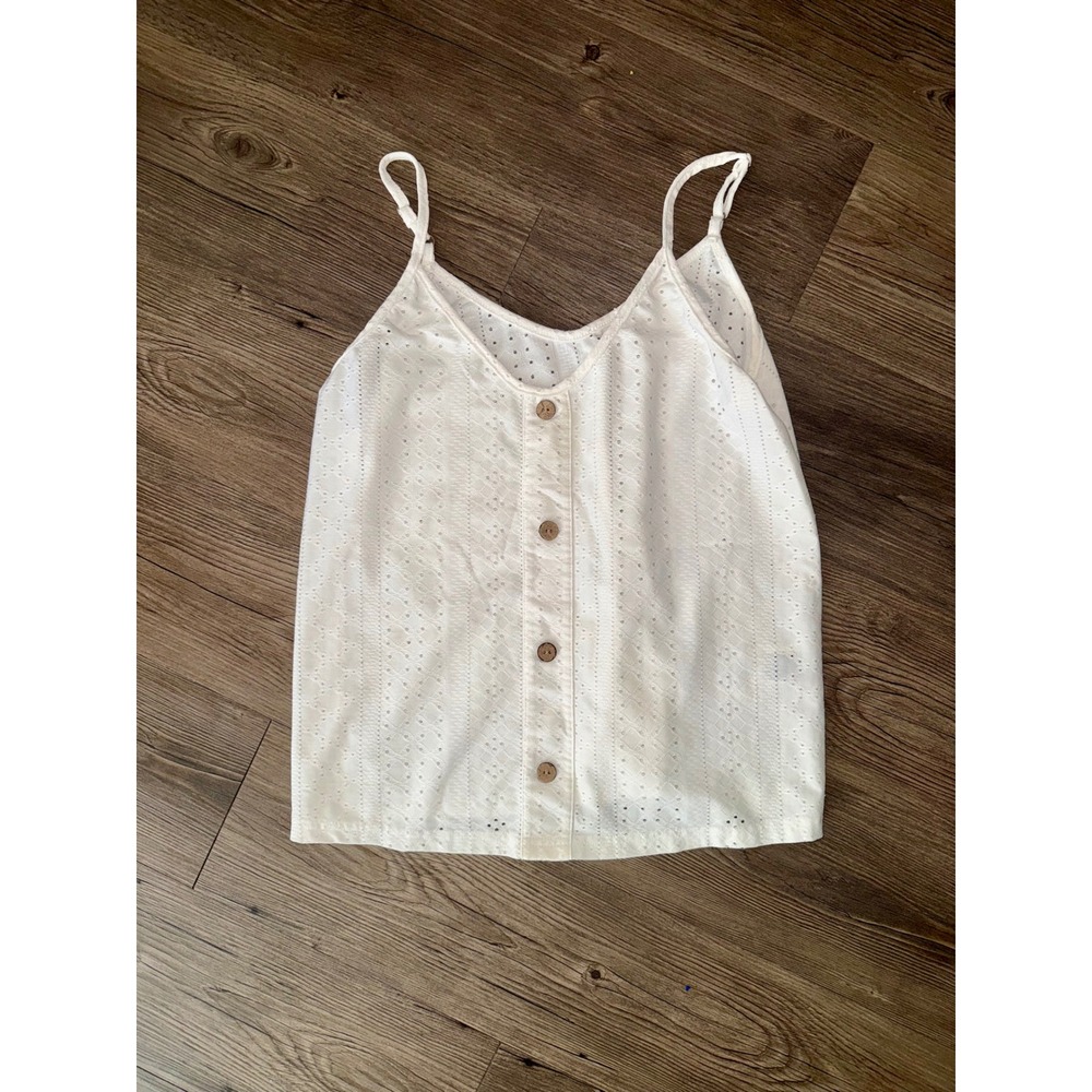 Shein White Eyelet Button Front Camisole Top Adjustable Straps Size M